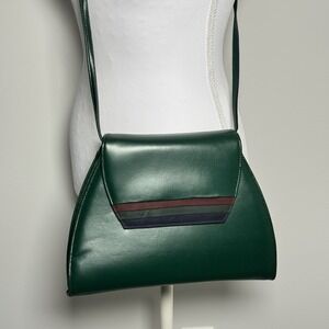 Vintage 1980s Green Crossbody Bag Colorblock Minimalist Retro Preppy Purse